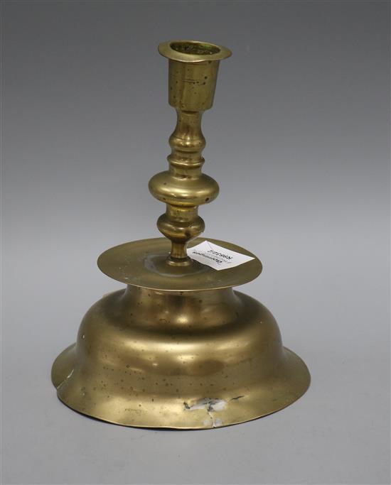 A 17th century brass bell shaped heemskerk, height 20cm